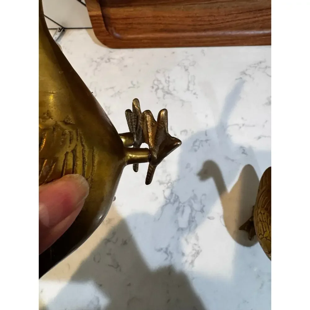 vintage solid brass goose figurines mid century modern cottage man cave granny